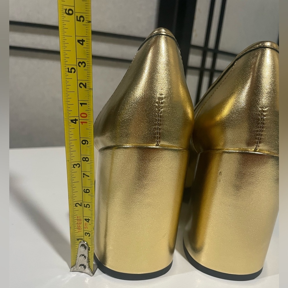 Women's Size 8 Franco Sarto Miri Loafer Gold Block High Heel Pump Shoes - Picture 11 of 12